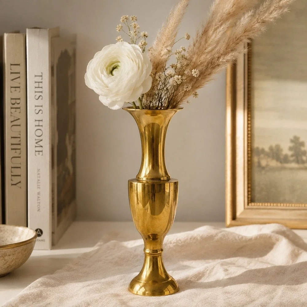 Vintage‎ Solid Brass Trumpet Bud Vase Made in India 10